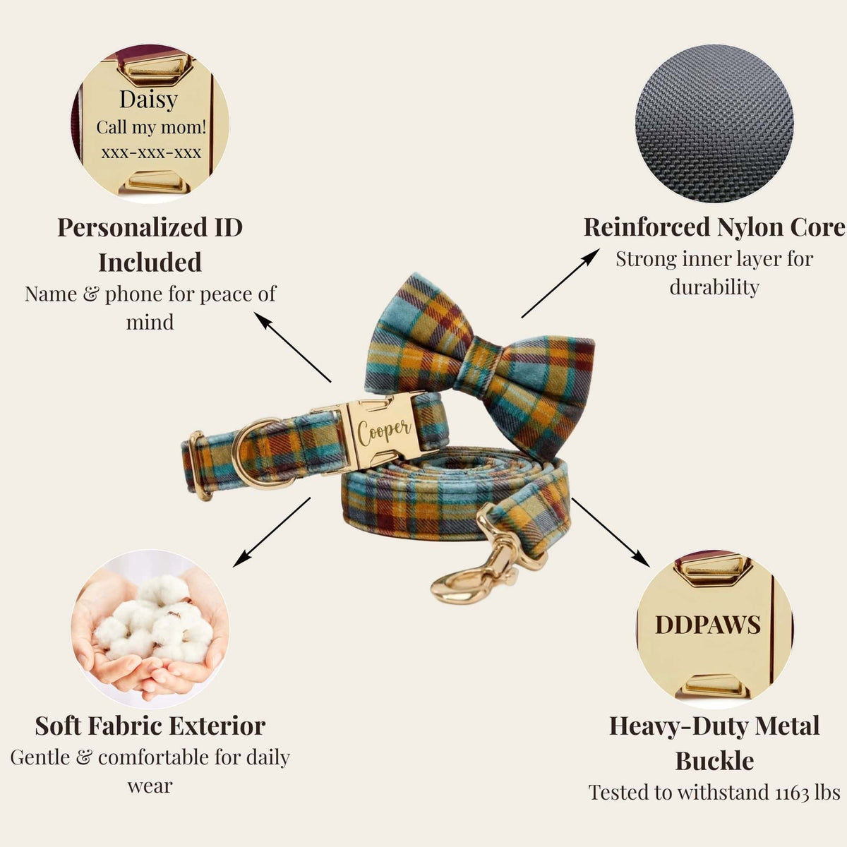 Autumn Blue Plaid Leash Set: Stylish Comfort for Every Adventure