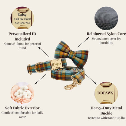 Autumn Blue Plaid Leash Set: Stylish Comfort for Every Adventure