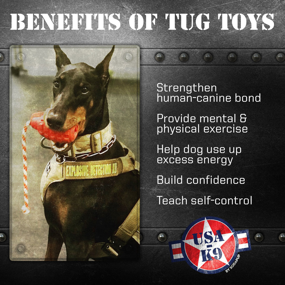 USA-K9 Grenade Treat Dispenser and Tug Toy - Multi-Functional Dog Play Essential