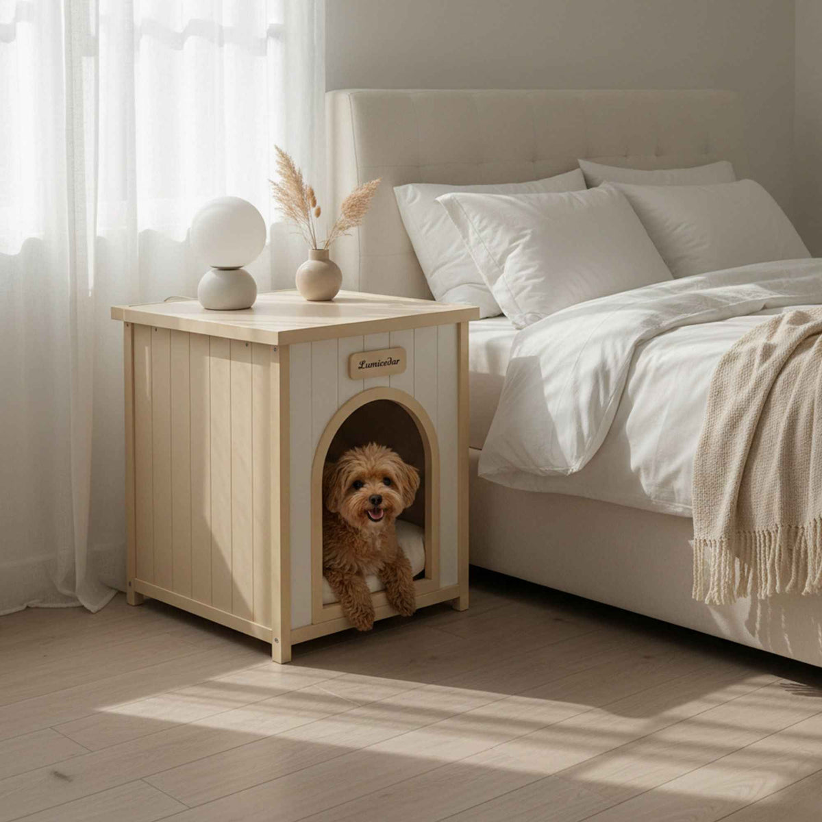 Indoor Dog House With Removable Cushion, Pet House For Cats & Small Dogs - Cream White / Light Yellow