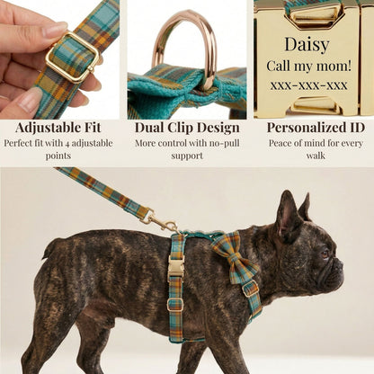 Autumn Blue Plaid Leash Set: Stylish Comfort for Every Adventure