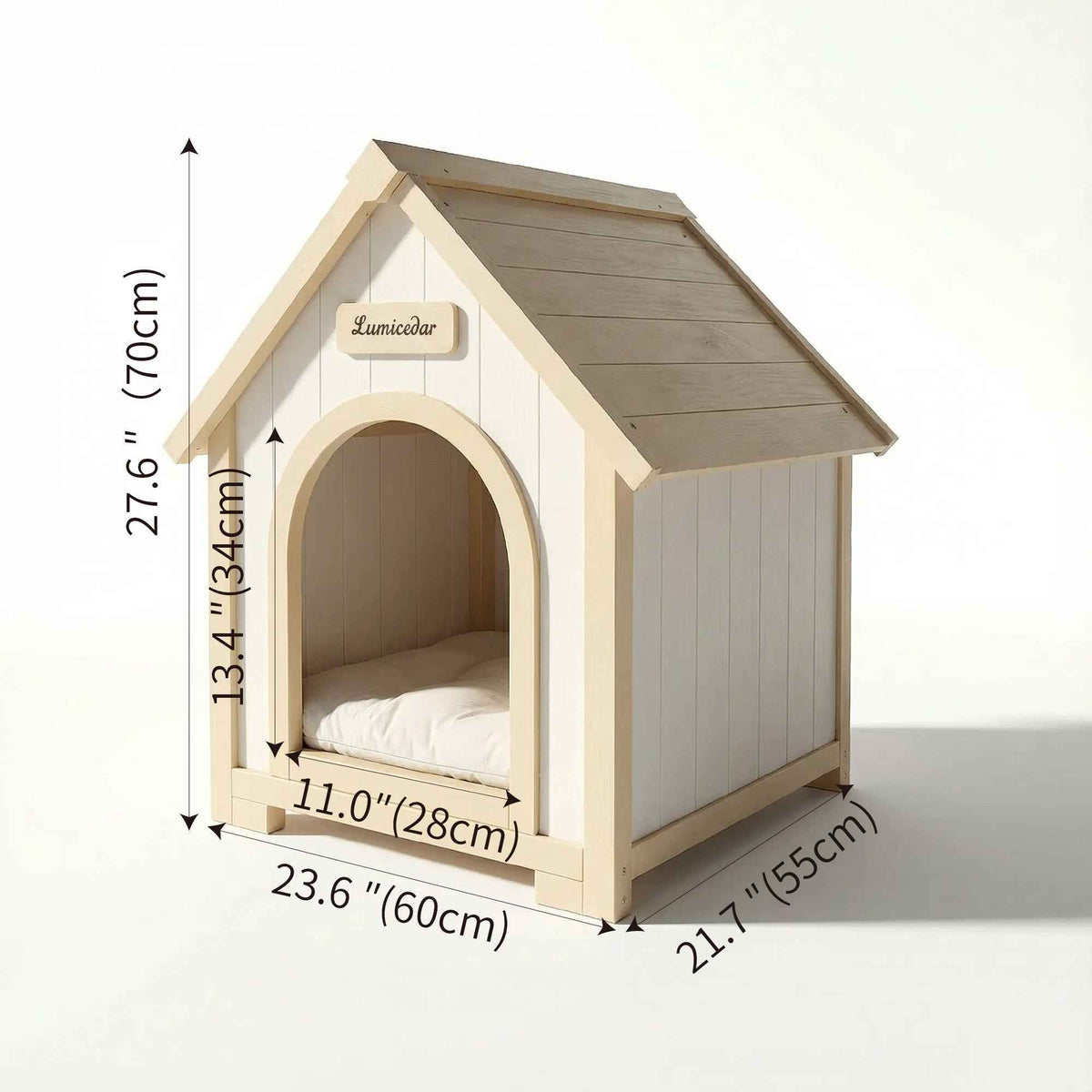Indoor Dog House With Cushion Pet House For Small Dogs & Cats - Creamy White / Light Yellow