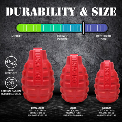 Grenade Shaped Toy & Treat Dispenser for Power Chewers - USA-K9