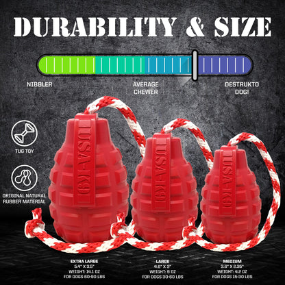 USA-K9 Grenade Treat Dispenser and Tug Toy - Multi-Functional Dog Play Essential