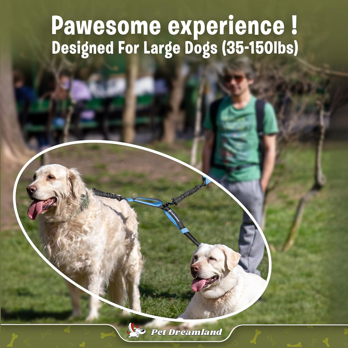 Premium Dual Dog Leash Coupler for Large Dogs with Tangle-Free Swivel - Ensuring a Smooth Walking Experience (Grey & Blue)