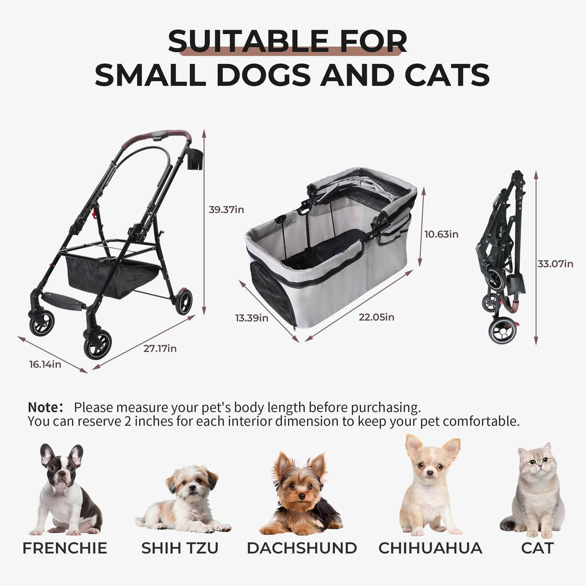4-Wheel Foldable Pet Stroller for Dogs and Cats