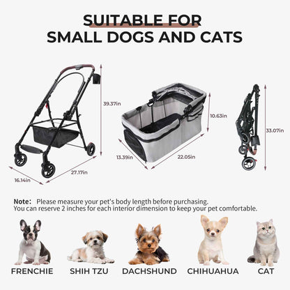 4-Wheel Foldable Pet Stroller for Dogs and Cats
