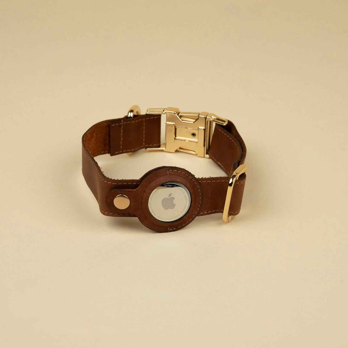 Stylish Leather AirTag Dog Collar - Dark Brown - Davie