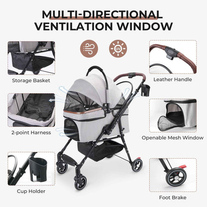 4-Wheel Foldable Pet Stroller for Dogs and Cats