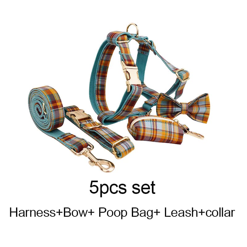 Autumn Blue Plaid Leash Set: Stylish Comfort for Every Adventure