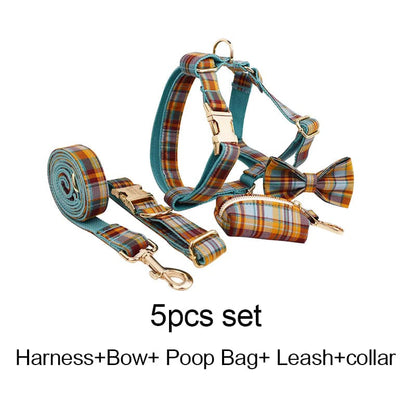 Autumn Blue Plaid Leash Set: Stylish Comfort for Every Adventure