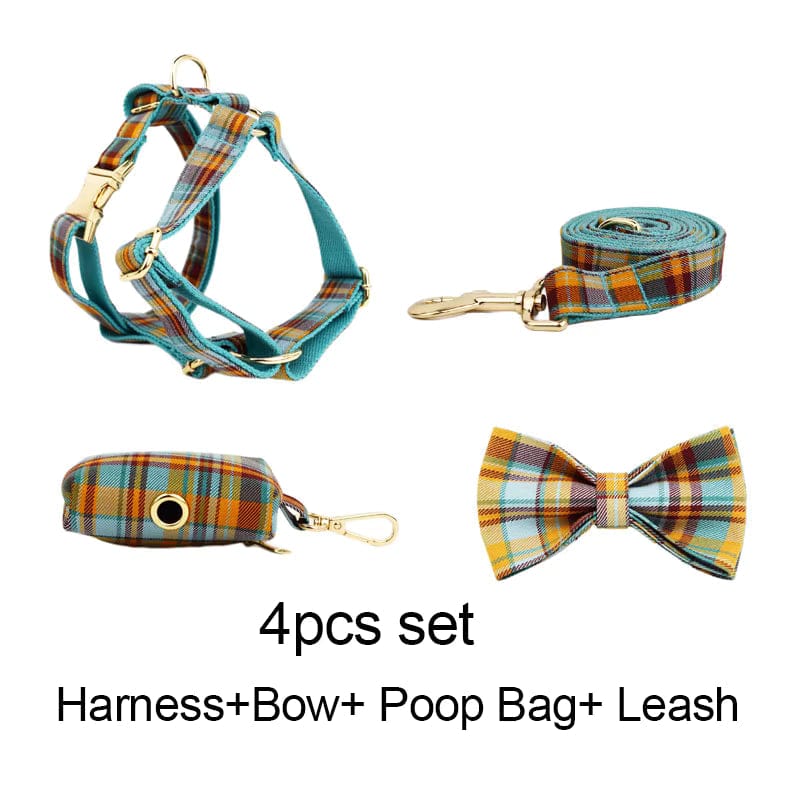 Autumn Blue Plaid Leash Set: Stylish Comfort for Every Adventure