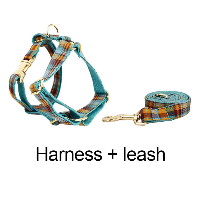 Autumn Blue Plaid Leash Set: Stylish Comfort for Every Adventure