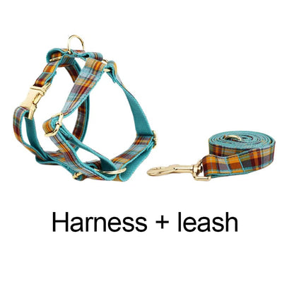 Autumn Blue Plaid Leash Set: Stylish Comfort for Every Adventure