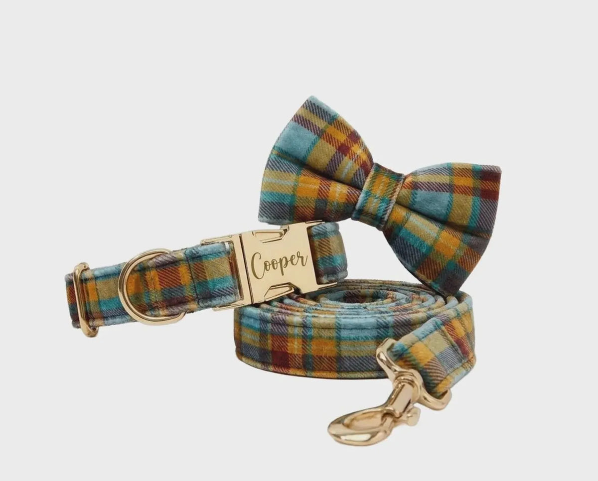 Autumn Blue Plaid Leash Set: Stylish Comfort for Every Adventure
